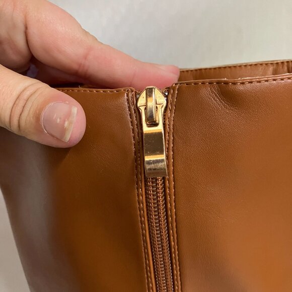 Zzheels Women's 10.5 Light Brown Boots Square Toe Chunky Side Zipper Heeled Long - Picture 8 of 11